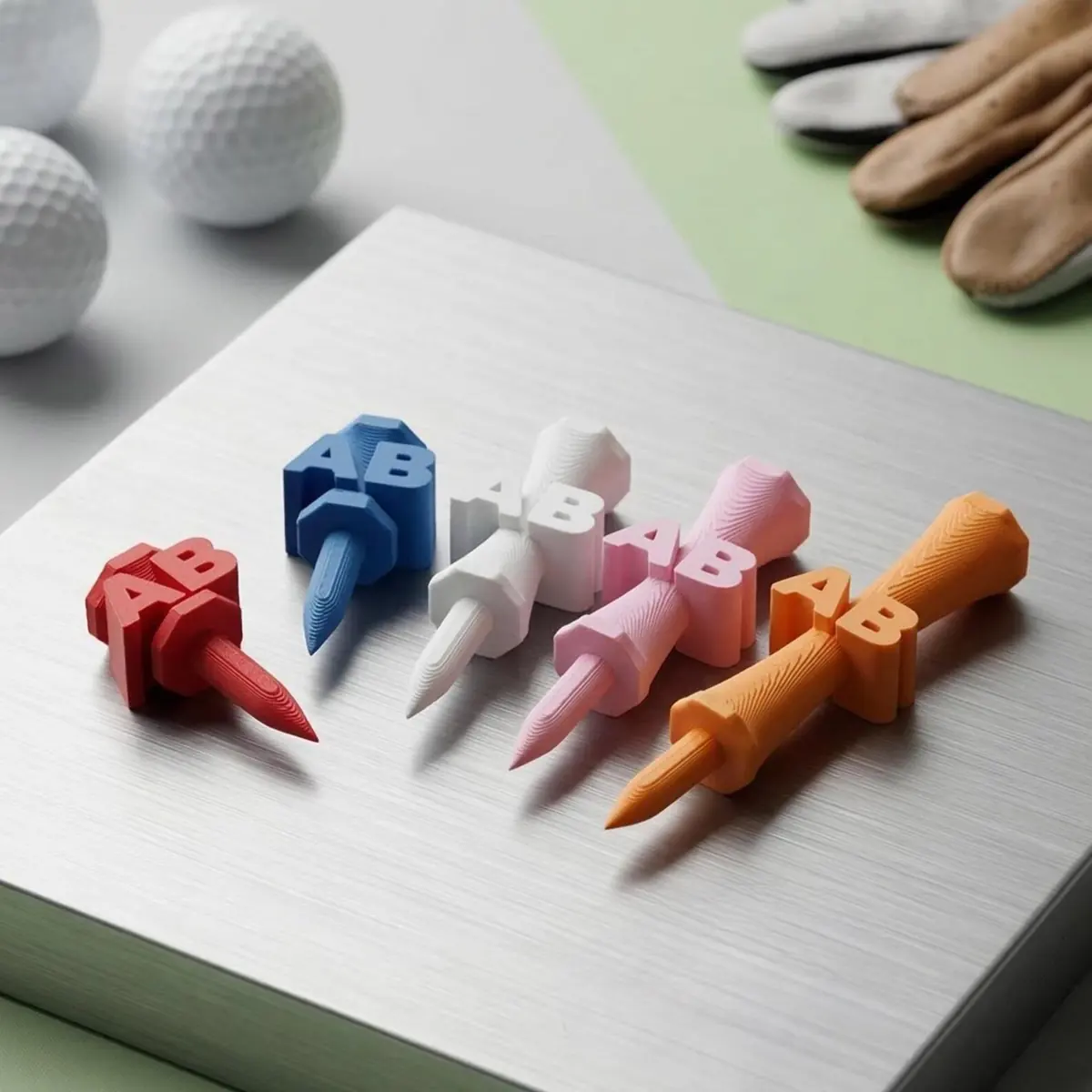 Personalised golf tees in five heights, fresh off the printer
